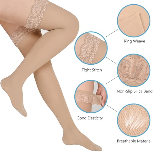 Image of Athbavib Thigh High Sheer Compression Stockings for Women, 15-20 mmHg Closed Toe Compression Socks for Swelling, Soreness