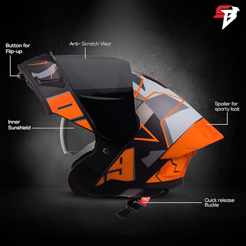 Image of Steelbird SBA-20 09 ISI Certified Flip-Up Graphic Helmet for Men and Women with Inner Chrome Sun Shield
