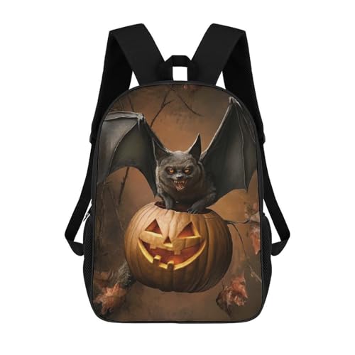 sinyumoney Halloween Pumpkin And Bat Mochila Escolar Infantil Impresa En 3D Para Niños, Mochilas De Viaje, Bolsas Para Libros, Mochila Escolar Infantil 17inch