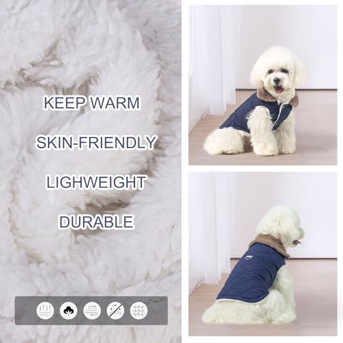 Image of BEAUTYZOO Warm Dog Puffer Jacket Vest, Dog Winter Coat with Harness,Blue XS | Puffer Jacket Vest with Built-in Harness & Fur Collar, Padded Fleece, Windproof Waterproof, Small Medium Puppy in Snow & Cold