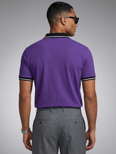 Image of Veirdo Men's Polo T-Shirt Regular Fit with Contrast Pattern & Striped Trim on Collar and Half Sleeves, Stylish Solid Casual, Weekend & Outdoor Wear (Sizes S to 2XL)
