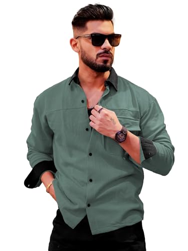 Image of Maniac Mens Solid Collared Neck Full Sleeve Biscuit and Black Cotton Shirt