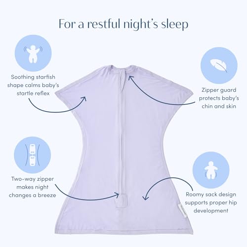 Image of SleepingBaby Bamboo Zipadee-Zip Transition Swaddle - EverSoft Starfish Design Breathable Wearable Blanket with Two-Way Zipper, Large (12-24 months), Lilac