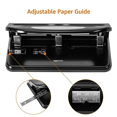 Image of Amazon Basics Semi-Adjustable 3-Hole Punch, 30 Sheet Capacity, Black