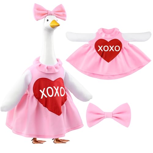 Teeanzo Valentines Day Goose Outfit for 23 Porch Goose Holiday Pink Red Heart Cloths Costume Valentines Party Outdoor Garden Patio Yard Lawn Art Decoration