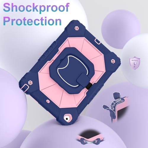 Image of Auizotl Case for iPad 9th /8th /7th Generation 10.2 Inch iPad Case 9th Generation with Screen Protector /Rotate Stand /Pen Holder, Heavy Duty Shockproof i Pad 9th /8th /7th Case,Navy Rose