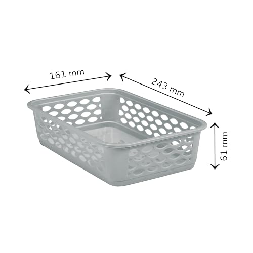 Image of RATAN PLASTICWARE Diana Tray Rectangular-Medium (Pack of 6) Plastic Storage for Desk Basket /Organizers for Stationery, Jewellery, Tools,Kitchen, Office-Lt Brown / Daiso Grey / Twist Beige