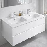 DecHome - Lavabo da Appoggio Consolle in ceramica 2 vasche 121x46.5 cm. colore Bianco Lucido