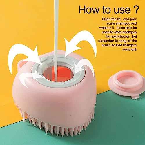 Washing Brush for Dog Cat Pet Shampoo Dispenser Scrubber with Soft Bristles Dog Bath Grooming for Short and Long Hair Suitable for Deshedding (Pink) - Image 2