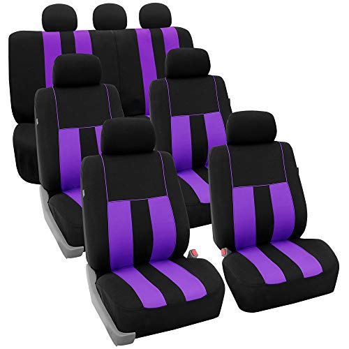 FH Group Three Row Striking Striped Full Set Car Seat Covers, Airbag Compatible & Split Ready – Universal Fit for Cars Trucks & SUVs (Purple) FB036217
