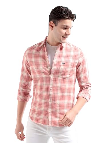 The Indian Garage Co Men's Cotton Slim Fit Shirt (0422-Sh191-03_Coral XL)