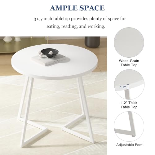 Image of VECELO Small Round Dining Table Set for 2, Wood Marbled Tabletop with Metal Frame, Modern Dinette with Chairs for Kitchen Breakfast Nook Living Room, Solid White