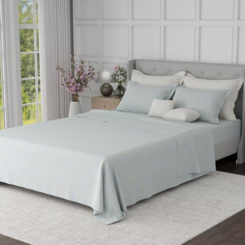 Image of BOUTIQUE LIVING Luxe Loom Blooming Dales 100% Cotton 600 TC Blue Floral King Bedding Set