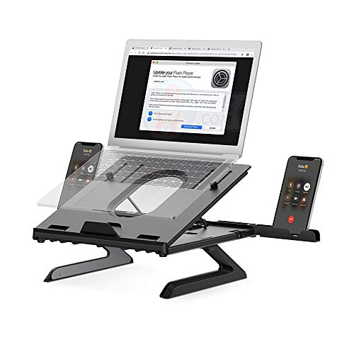 Laptop Stand Ergonomic, Jelly Comb Multi-Angle Adjustable Laptop Riser with Built-in Foldable Legs and Phone Holder, Ventilated Notebook Stand Tray for MacBook, Desktop Computer, Tablet (Black)