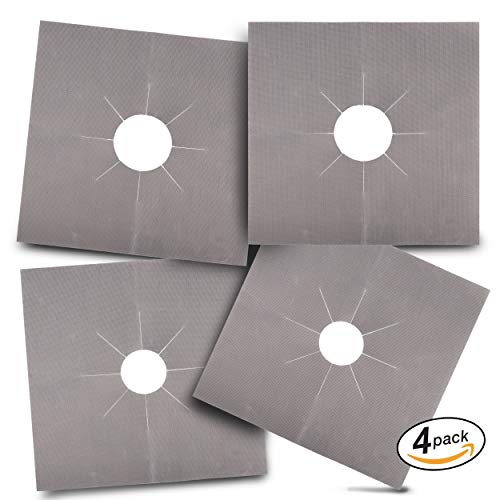 Gas Range Stove Protector Liners - 100% FIREPROOF, Larger 12” x 12” Coverage, Long-Lasting Double Thick Durability, Holes Cut For A Perfect Fit On Your Stovetop, Dishwasher Safe & Non-Stick