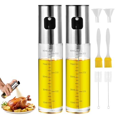 HATTGM Pulverizador de aceite para aceite de cocina y vinagre, botella pulverizadora de aceite de oliva preciso, para ensaladas, barbacoas, con escala y embudo – Juego de 2