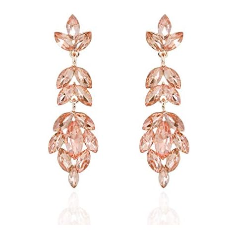 SP SOPHIA COLLECTION Women's 3 Tiered Floral Petal Crystal Dangle Statement Post Accessories Earrings for Parties in Peach Cover