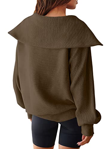 Anrabess Womens 2023 Fall Fashion Oversized Quarter Zip Pullover Sweatshirts Hoodie For Teen Girls Trendy Y2K Clothes 808Shenkaqi-S Brown #TOP4