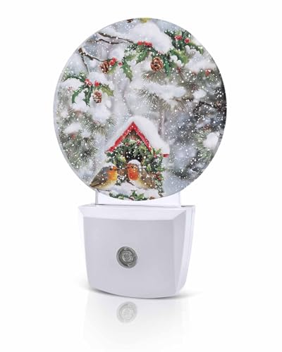Christmas Night Light with Robin Nest & Pine Cones