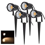 BLOOMWIN 4PCS Foco Proyector Exterior Foco COB LED con Estaca Lámpara Luz Blanco Cálido IP65 220V 5W Impermeable LED Bombilla Exteriores para Jardín Aire Libre Césped Patio Decoración