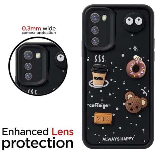 Image of Bintage Cute Fun Ball | Taddy Cartoon 3D Smiley Coffee Cup | Milk Donut | Full Protection Rubber Back Cover Compatible for Motorola Moto e32s - Black