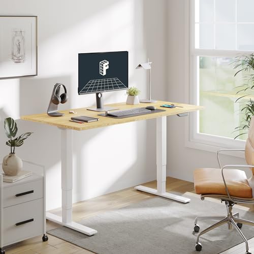 Image of FLEXISPOT E6 MAX Bamboo 72x30 Inch Dual Motor 3-Stage Heavy Duty Standing Desk, 330lbs Weight Capacity, Height Adjustable Desk w /Cable Management & Wheels (Solid Bamboo Desktop + White Frame)