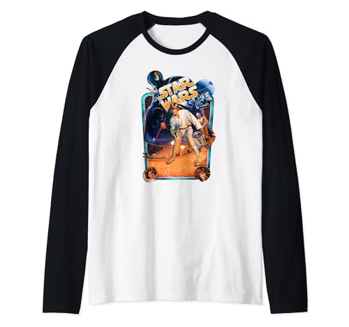 T-shirt baseball Star Wars bleu outline poster raglan manches contrastées