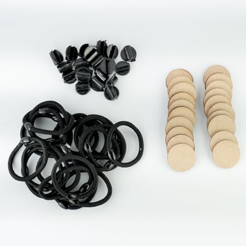Image of Hair Band Making Materials - Elastic Hair Bands, Lock Connectors & MDF Round Base Discs | DIY Hair Accessories & Complete Making Kit (Multiple Options Available) (50, Hairband,Connector & 1 Inch MDF Combo)
