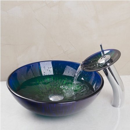Vasque en verre peint Gowe et robinet en laiton pour éviter les fuites et taches