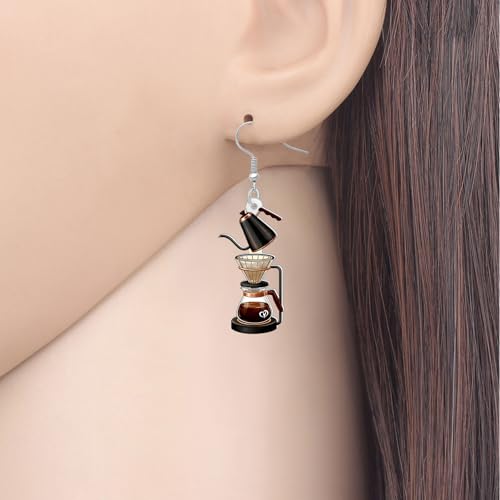 Image of BONSNY Acrylic Dangling Novelty Fun Black Coffee Machine Earrings Hypoallergenic Designer Jewelry Gifts For Women
