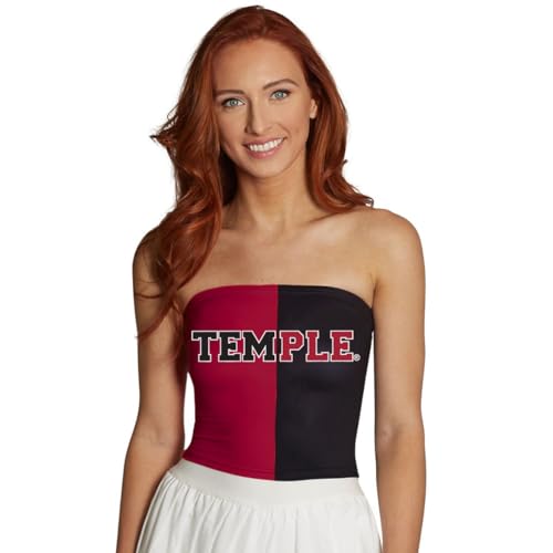 Lojobands Women's Tailgate Outfit College Two Tone Color Block Tube Top (Temple Owls - Cherry & Black)