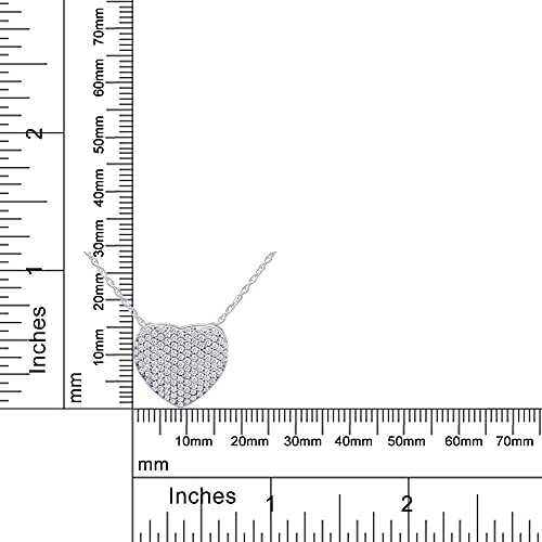 Wishrocks Round Cut Pave Set White Cubic Zirconia Puffed Heart Pendant Necklace In 14K White Gold Plated 925 Sterling Silver Along With 18" Chain, Jewelry Gift For Women, Girls, Teens #TOP4