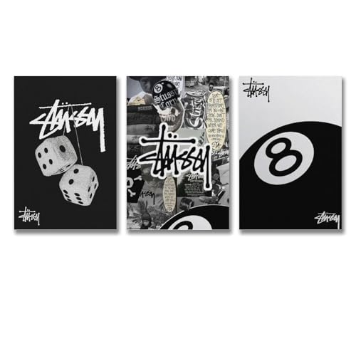 Stussy Poster Retro Music Vintage Collage Cover 3 PCS Canvas Posters Room Aesthetic Festival Family Bedroom Decor Wall Art Home08x12inch(20x30cm)-3pcs Style-7