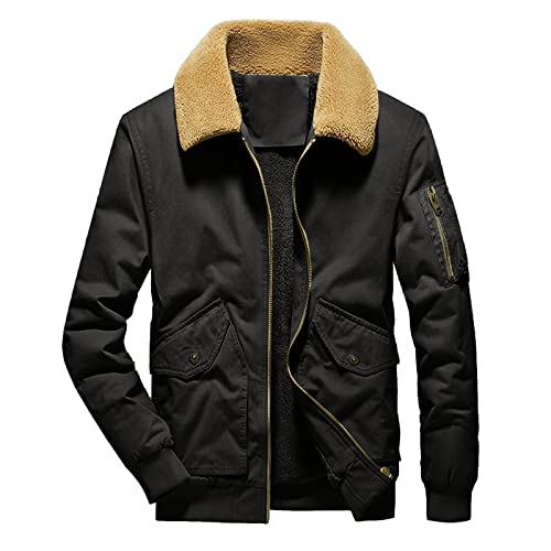 Mens Jacket Fall Winter Fleece Thick Windbreaker Fur Lapel Zip Up Work Coat - image 2