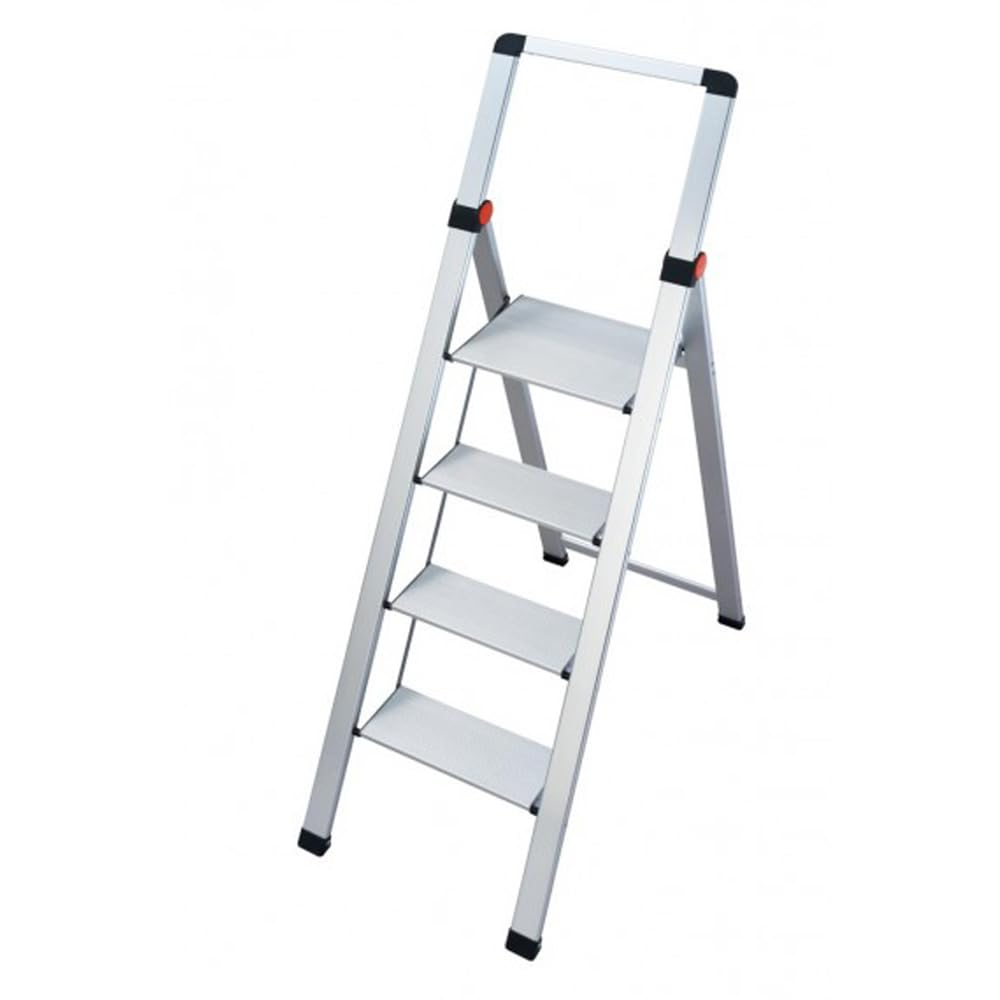 Gierre BS400 Sgabello Ultra Slim, Scala in Alluminio 4 Gradini con Parapetto, 5cm di Ingombro