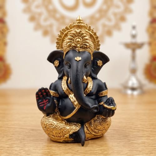 Image of Golden Legacy Black and Gold Ganesha Idol - 3.5 Inch Divine Seated Ganpati Statue with Premium Finish for Home Mandir, Office Desk, and Car Dashboard - Auspicious Vastu Home Decor and Spiritual Gift