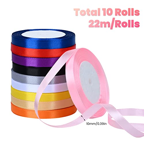 AKHTART Double Faced Satin Ribbon, 10 Rolls/10 Colours, Polyester Ribbon, Fabric Ribbon for Gift Wrapping Crafting, Balloons - Image 2