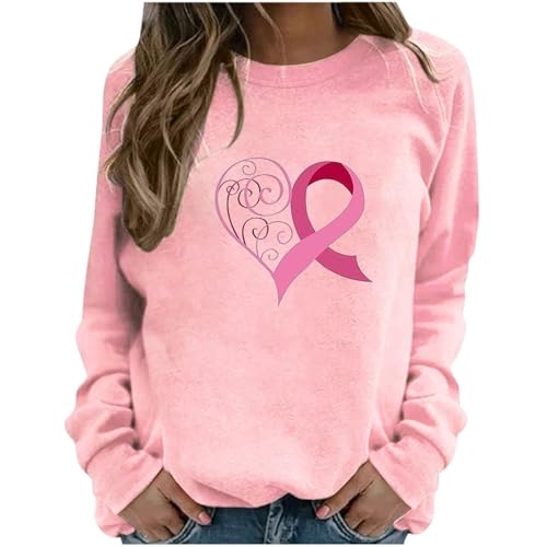 Breast Cancer Sweatshirts for Women Lightweight Long Sleeve Pink Ribbon Shirts Causal Dressy Supporter Survivor Tee