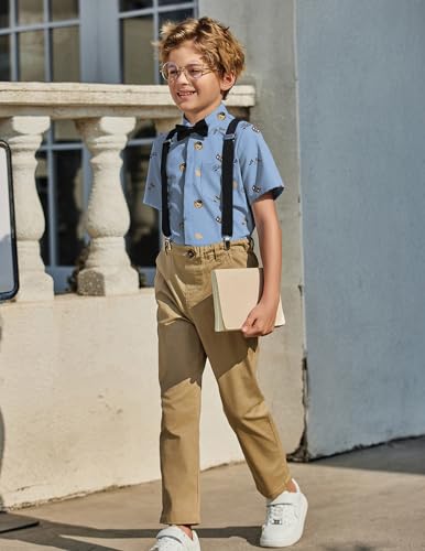 Image of Arshiner Boys Short Sleeve Dress Shirts Solid Button Down Shirts | formal Uniform School Shirt, for 4-12 Years, Hidden Buttons, with Chest Pocket, Regular Fit, Summer Tee top for Kids