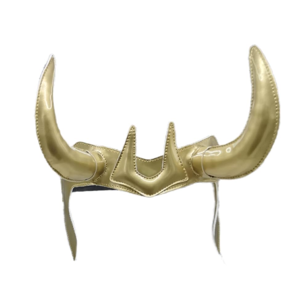 OkamsovrLoki Gold Helmet Crown Leather Mask, Loki Horn Headpiece Adults And Kids Cosplay Costume Adjustable Size, Superhero Halloween Costume Props