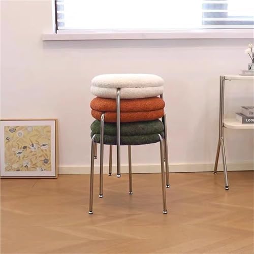 Versatile Stackable Metal Stool - Stylish Vanity & Dressing Chair with Wide Seat, Floor-Friendly Pads, Space-Saving Design for Living Room, Office, Brown
