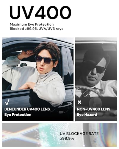 Image of BENEUNDER Polarized Aviator Sunglasses for Mens - Trendy Alloy Frame, UV400 Folding Driving Shades for Fishing Hiking Travel