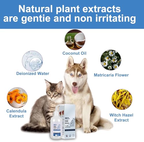Image of Dog Ear Cleaner - Dog Ear Inflammation Therapy with 0.012% Hypochlorous Acid for Itch Relief, Soothe Ear Inflammation, Removes Wax, Odor, with 30 Cotton Swabs, 4 Fl oz