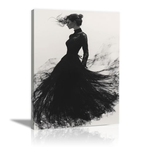 Tableau sur toile femme portrait glamour noir et blanc, décoration murale salon et chambre