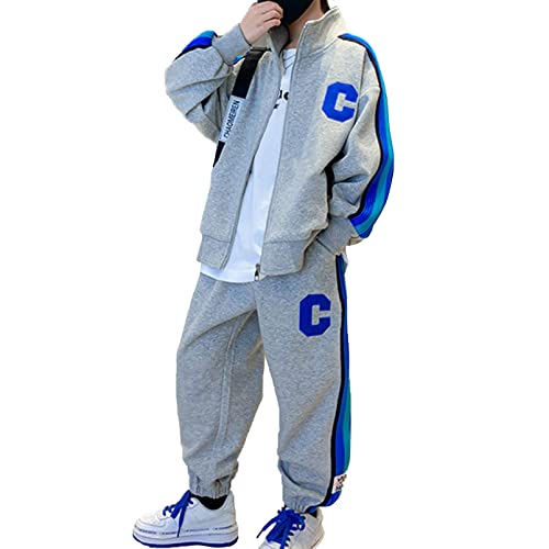 Dpois Boys Tracksuit 2 Pieces Sport Outfit Hoodie Sweatshirt And Sweatpants Jogging Pants Set Activewear Gray 8-9 Years #TOP9