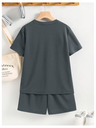 Floerns Boy's 2 Piece Outfit Striped Colorblock Short Sleeve T Shirts with Track Shorts Set2