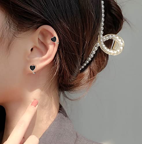 Reffeer Solid 925 Sterling Silver Love Heart Hoop Earrings for Women Teens Black Heart Hoop Earrings Huggie3