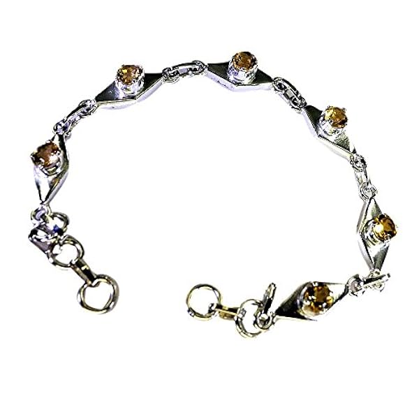 Gemsonclick Braccialetti d'Argento citrino Naturale Ragazze Link Style Birthstone Charm Unico L 6.5-8 Pollici