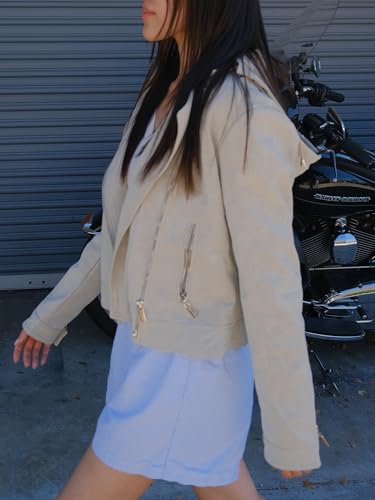 Awesome21 Women's Women's Classic Leather Moto Jacket with Furry Lining and Double Belt4