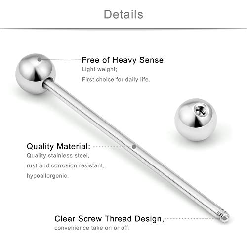 SCERRING Industrial Barbell Piercing Jewelry 14G Stainless Steel Cartilage Helix Conch Earring 1 1/2Inch(38mm) Opal Stone Balls for Women Men 9PCS2